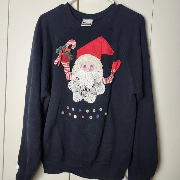 Vintage Tultex Christmas Sweater Doily Santa USA Women's Size Large - Picture 1 of 6